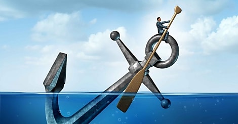 Positive thinking and resilience business concept with a person on a floating an